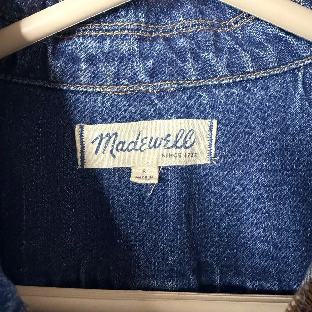 Madewell Denim Shirt Dress Size 6 Button Front Belted Long Sleeve Cotton - Picture 5 of 7